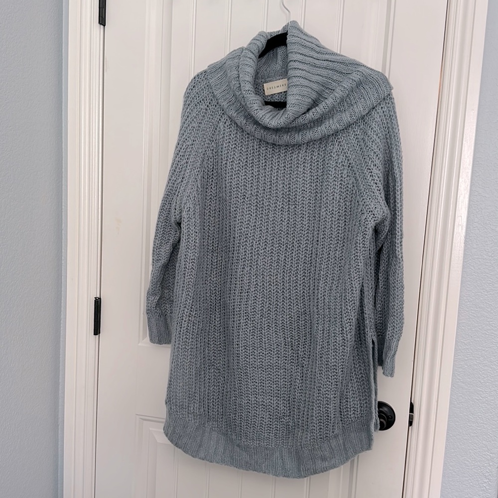 Anthropologie Dreamers Oversized Knit Sweater Cowl Neck Soft Muted Blue